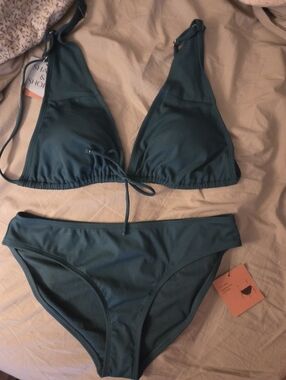 Shade & Shore Teal Triangle Bikini Set Med Bottom & Large Top